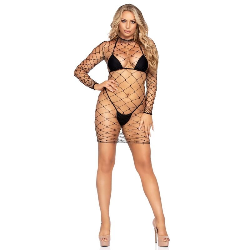 LEG AVENUE - VESTIDO MINI DE RED CON CEJA, TALLA ÚNICA
