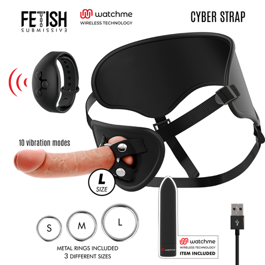 FETISH SUBMISSIVE CYBER STRAP - HARNESS WITH DILDO AND BULLET REMOTE CONTROL WATCHME-L TECHNOLOGY