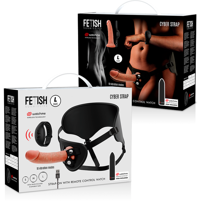 FETISH SUBMISSIVE CYBER STRAP - HARNESS WITH DILDO AND BULLET REMOTE CONTROL WATCHME-L TECHNOLOGY
