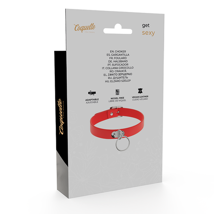 COQUETTE CHIC DESIRE - COLLAR DE CUERO VEGANO ROJO, ACCESORIO FETICHE PARA MUJER