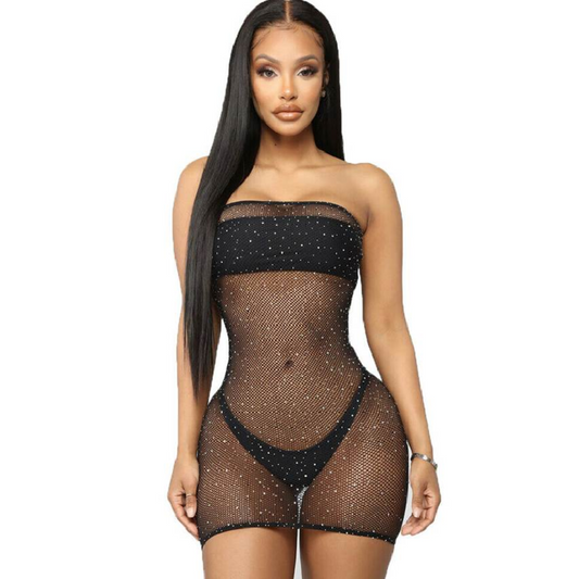 QUEEN LINGERIE - VESTIDO DE MALLA DE DIAMANTE S/L