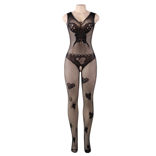QUEEN LINGERIE - BODYSTOCKING WITH BUTTERFLY EMBROIDERY S/L