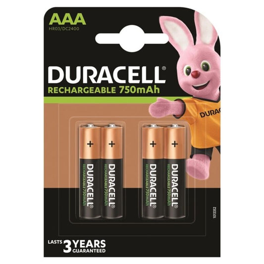 DURACELL - PILA RECARGABLE HR03 AAA 750 mAh 4 UNIDADES