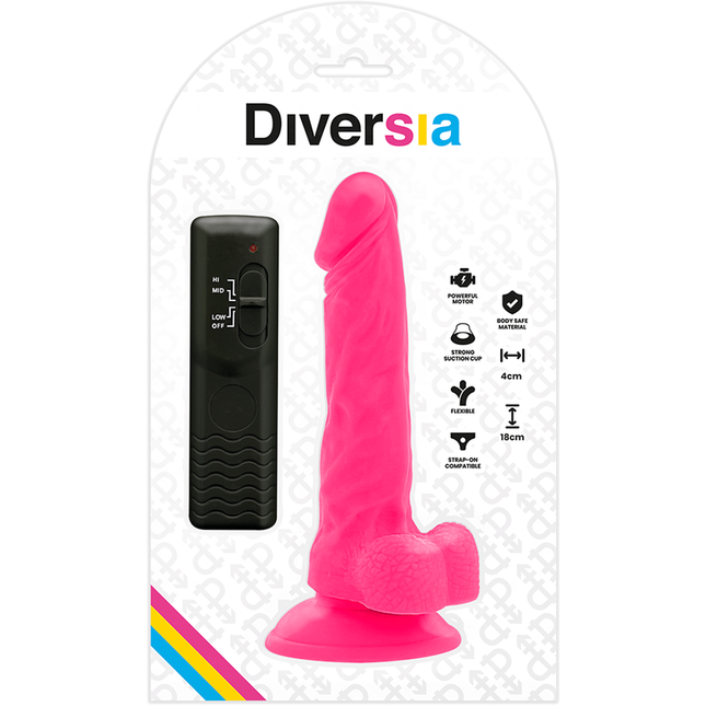 DIVERSIA - DILDO VIBRADOR FLEXIBLE ROSA 18 CM -O- 4 CM