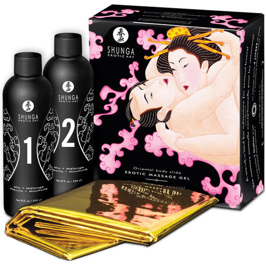 SHUNGA - GEL DE MASAJE ERÓTICO ORIENTAL CUERPO A CUERPO FRESA Y CAVA
