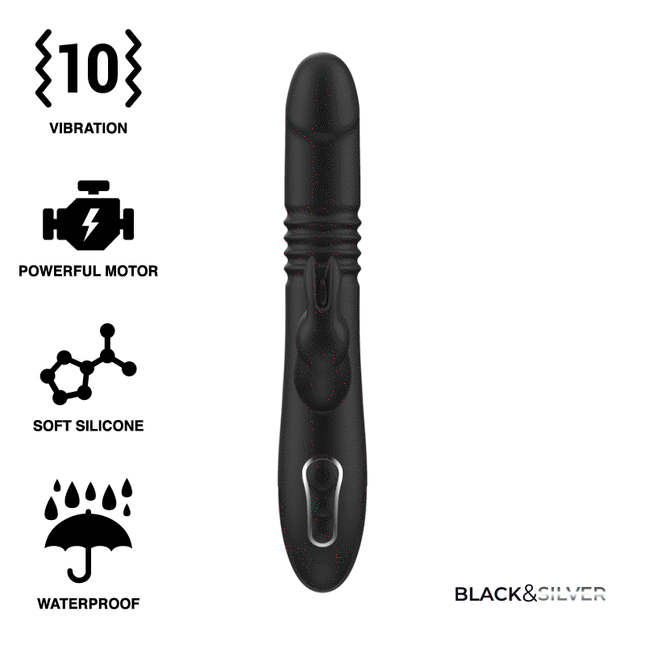NEGRO Y PLATA - VIBRADOR ESTIMULANTE KENJI, COMPATIBLE CON LA TECNOLOGÍA INALÁMBRICA WATCHME