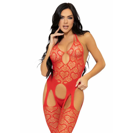 LEG AVENUE - BODYSTOCKING DE ROJO CON TIRANTES TALLA ÚNICA - NEGRO