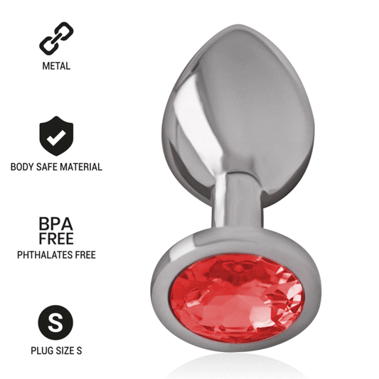 INTENSE - ALUMINUM METAL ANAL PLUG WITH RED CRYSTAL, SIZE S