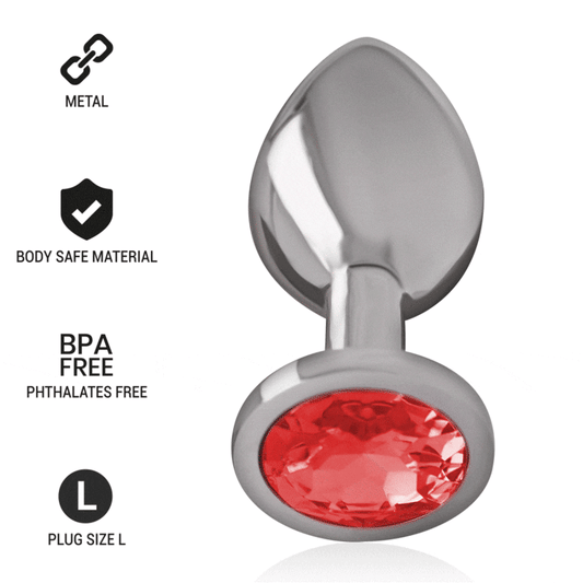 INTENSE - PLUG ANAL DE ALUMINIO CON CRISTAL ROJO, TALLA L