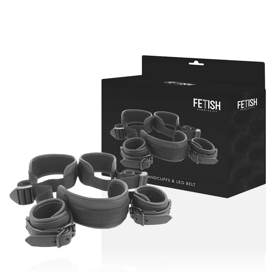 FETISH SUBMISSIVE - OPEN LEGS POSITION WITH NOPRENE-LINED HANDCUFFS