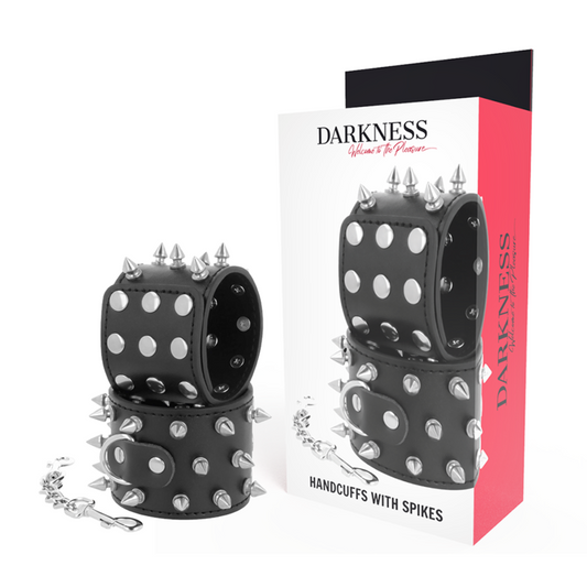 DARKNESS - SKULLS AND BONES BLACK HANDCUFFS WITH SPIKES