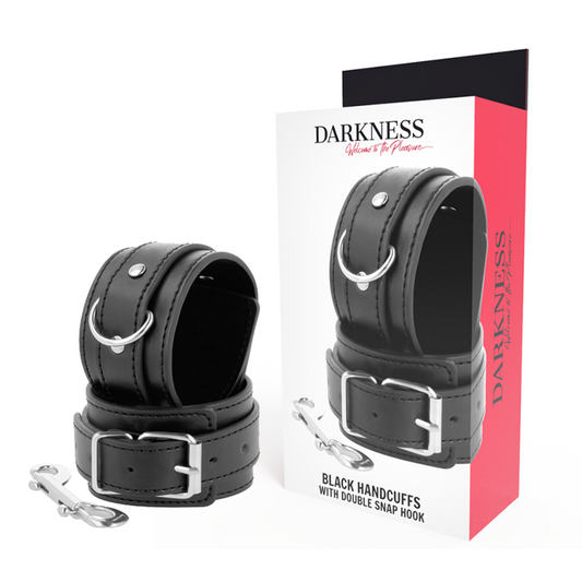 DARKNESS - BLACK ADJUSTABLE HANDCUFFS WITH DOUBLE REINFORCEMENT BAND