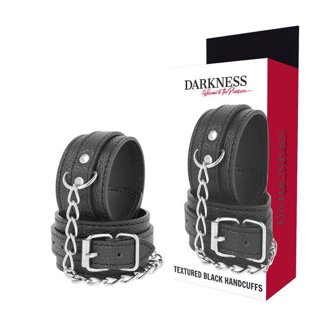 DARKNESS - HANDCUFFS MADE OF BLACK TEXTURED LEATHER