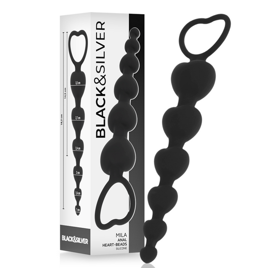 BLACK&SILVER - MILA ANAL HEART CHAIN 18 CM