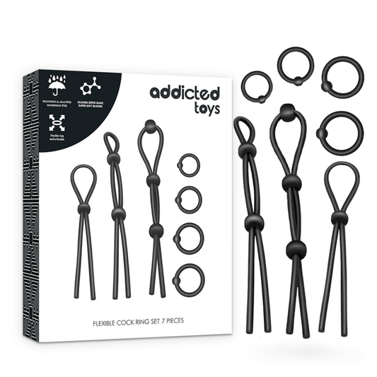 ADDICTED TOYS - FLEXIBLE SILICONE COCKRING SET 7 PIECES