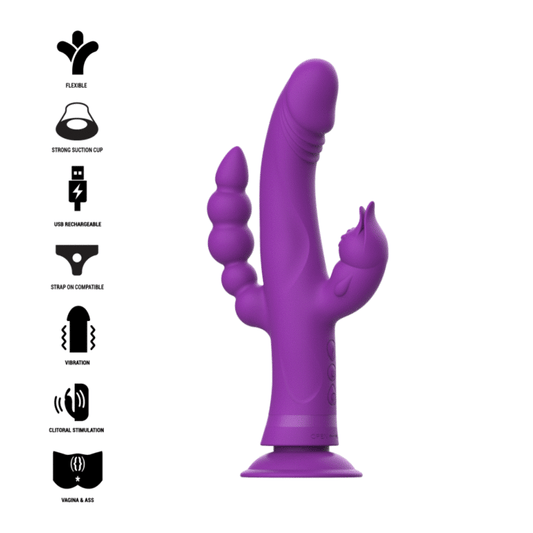 INTENSE - VIBRADOR DE SILICONA CASANOVA RABBIT TRIPLE MOTOR MORADO