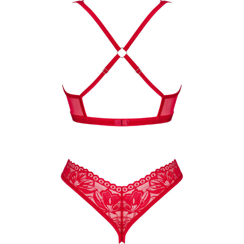OBSESSIVE - LACELOVE SET TWO-PIECE CUPLESS RED XS/S
