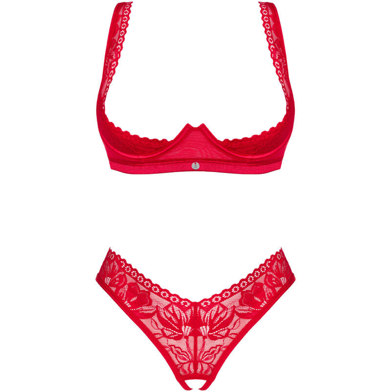 OBSESSIVE - LACELOVE SET TWO-PIECE CUPLESS RED XS/S