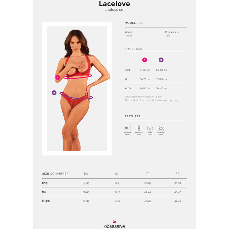 OBSESSIVE - LACELOVE SET TWO-PIECE CUPLESS RED XS/S