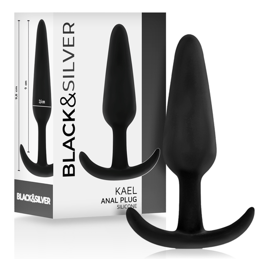 NEGRO Y PLATA - PLUG ANAL DE SILICONA KAEL CON MANGO MEDIANO
