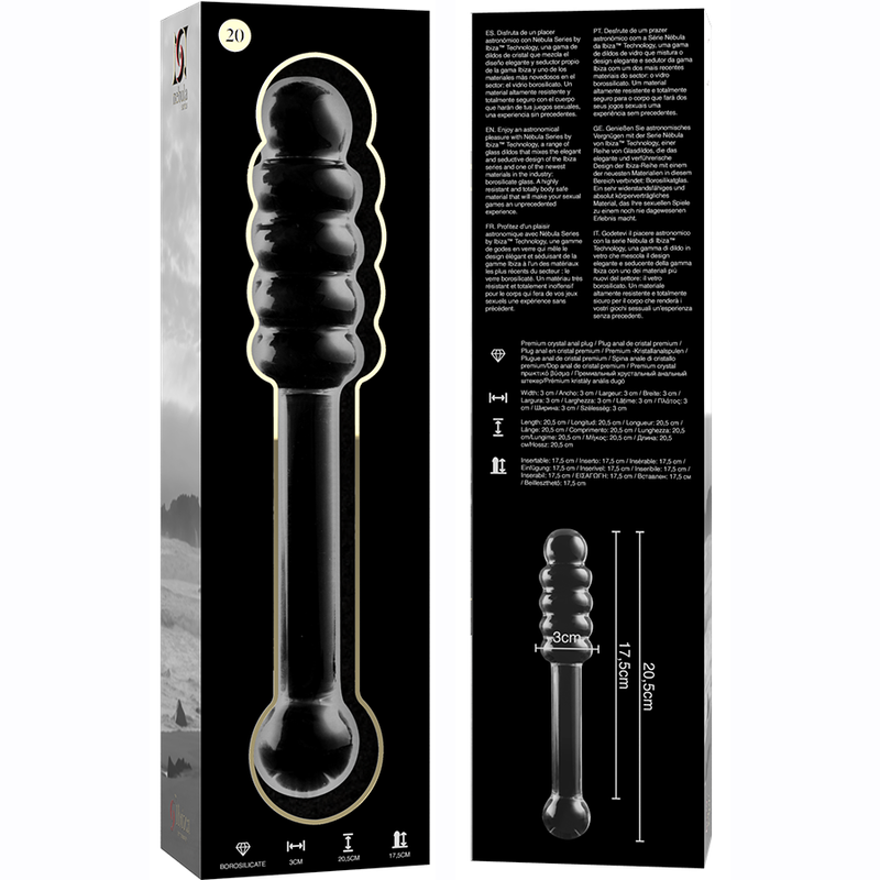 SERIE NEBULA DE IBIZA - MODELO 20 DILDO VIDRIO BOROSILICATO TRANSPARENTE 20,5 CM -O- 3 CM