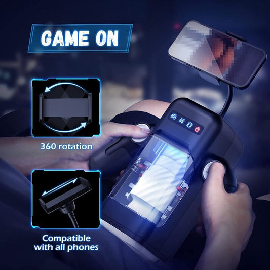 GAME CUP - THrusting vibrating masturbator with heating function and mobile support - black