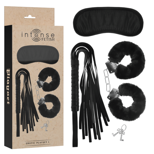 INTENSE - FETISH EROTIC PLAY SET 1 WITH HANDCUFFS, BLINDS AND WHIP