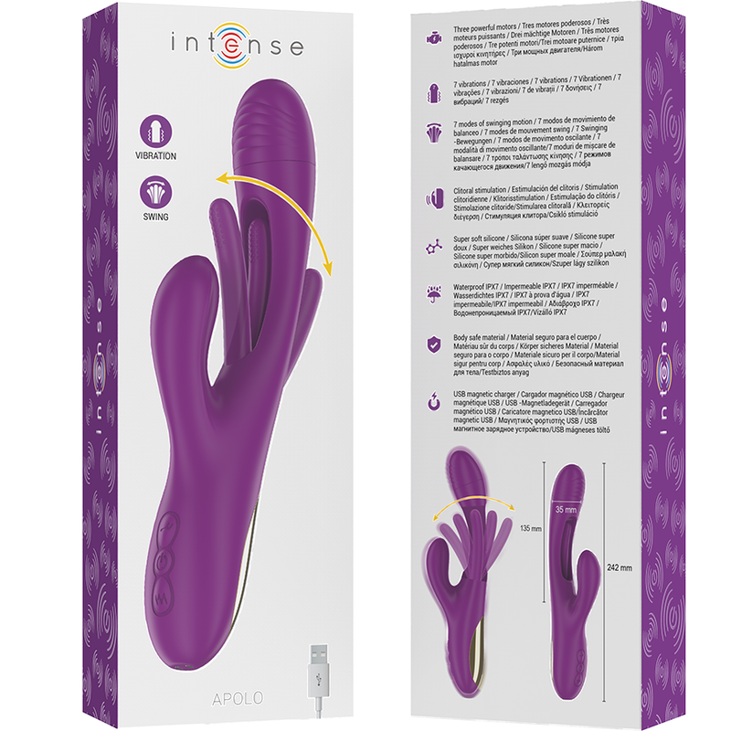 INTENSE - APOLO MULTIFUNCTIONAL VIBRATOR 7 VIBRATIONS WITH PURPLE VIBRATING TONGUE