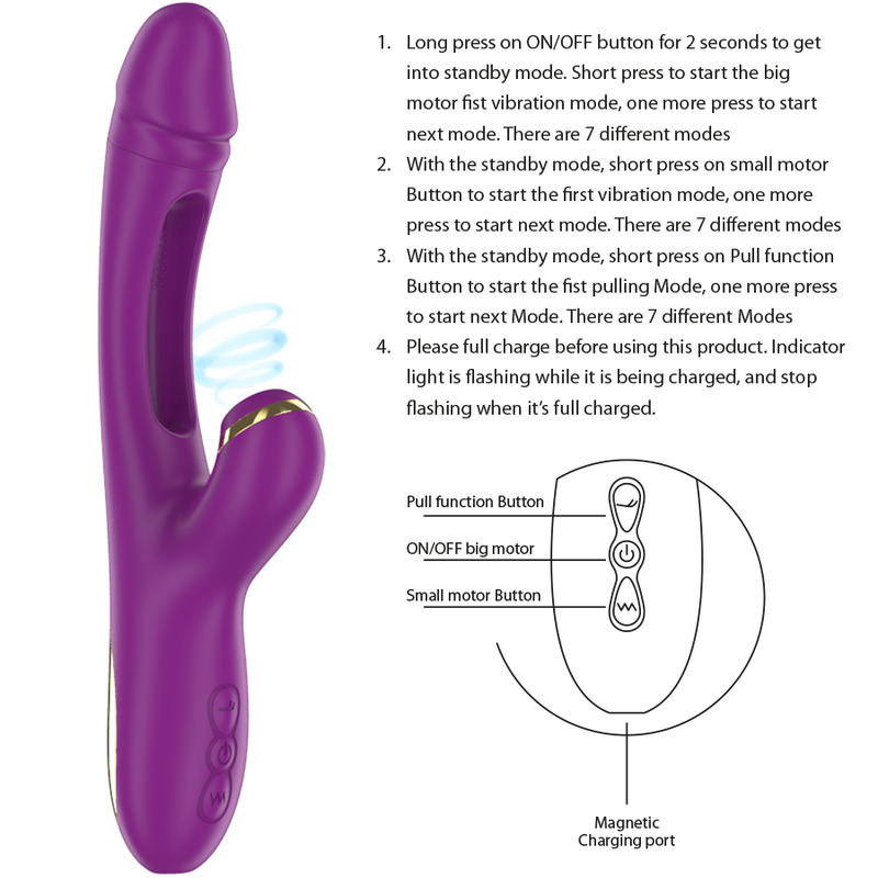 INTENSE - ATENEO VIBRADOR MULTIFUNCIONAL RECARGABLE 7 VIBRACIONES CON LENGUA GIRATORIA Y SUCCIONADORA MORADA