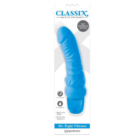 CLASSIX - DILDO VIBRADOR MR. RIGHT MULTIVELOCIDAD 15,5 CM AZUL