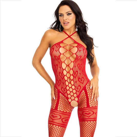 LEG AVENUE - BODYSTOCKING FUNDA DE CUELLO CORAZONES ROJOS ROJOS