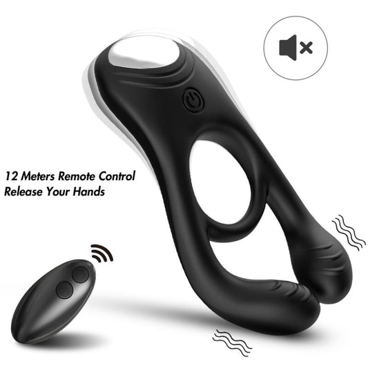 ARMONY - VEYRON ANILLO VIBRADOR DOBLE JUGUETE PARA PAREJAS CON CONTROL REMOTO NEGRO