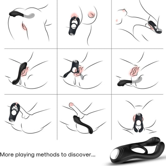 ARMONY - VEYRON ANILLO VIBRADOR DOBLE JUGUETE PARA PAREJAS CON CONTROL REMOTO NEGRO