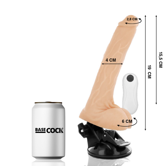 BASECOCK - VIBRADOR REALISTA CON CONTROL REMOTO NATURAL 19 CM -O- 4 CM