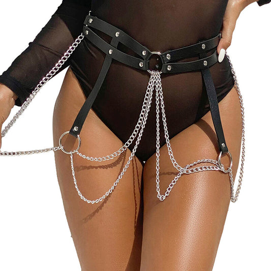 SUBBLIME - CINTURÓN DE CUERO CON ANILLO Y CADENA NEGRO TALLA ÚNICA