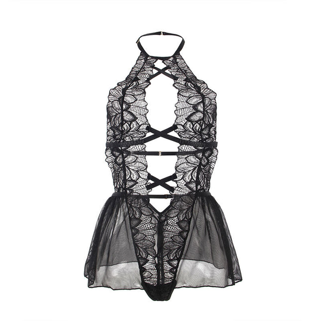 SUBBLIME - TEDDY HALTER-NECK BARE-BACK LACE BLACK S/M