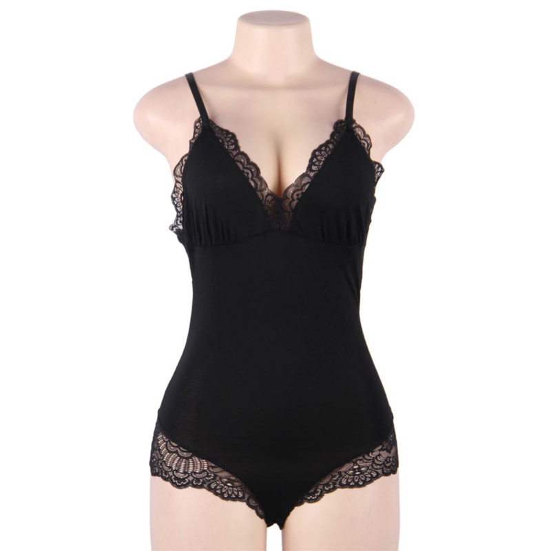 SUBBLIME - SCHWARZER BODY MIT BLUMENSPITZENDETAIL L/XL
