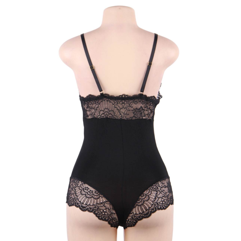 SUBBLIME - SCHWARZER BODY MIT BLUMENSPITZENDETAIL S/M