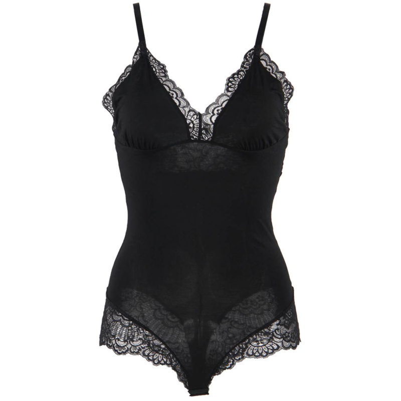 SUBBLIME - SCHWARZER BODY MIT BLUMENSPITZENDETAIL S/M