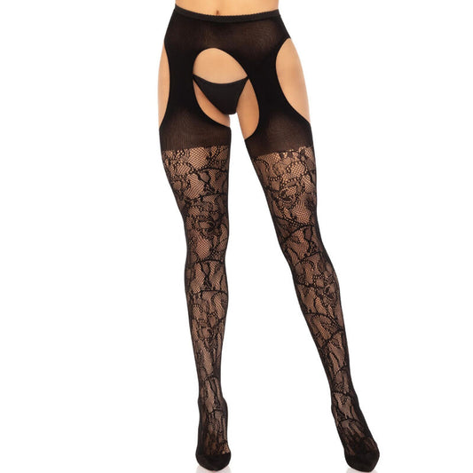 LEG AVENUE - MEDIAS DE ENCAJE NEGRAS