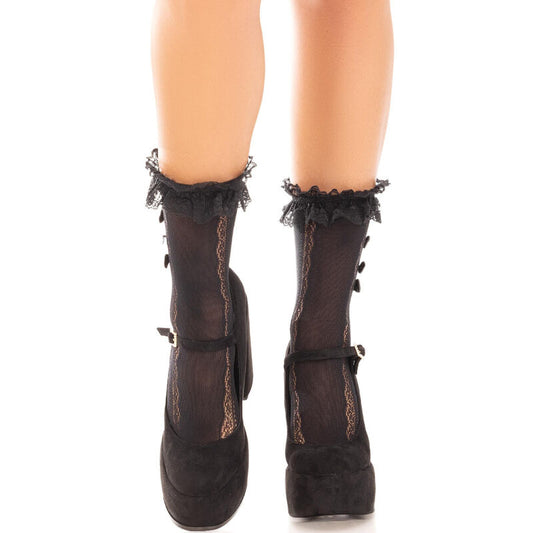 LEG AVENUE - SOCKS WITH RUFFLES BLACK