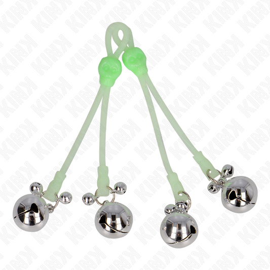 KINK - PINZAS PARA PEZONES CON CALAVERA BRILLANTE Y CAMPANA AJUSTABLE VERDE/PLATA