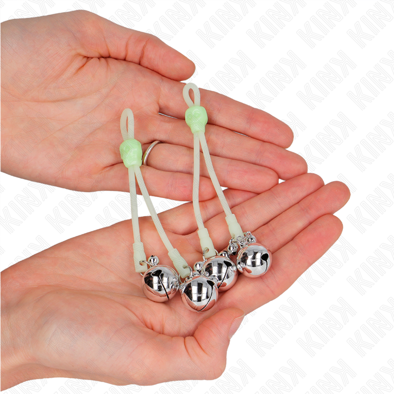 KINK - PINZAS PARA PEZONES CON CALAVERA BRILLANTE Y CAMPANA AJUSTABLE VERDE/PLATA