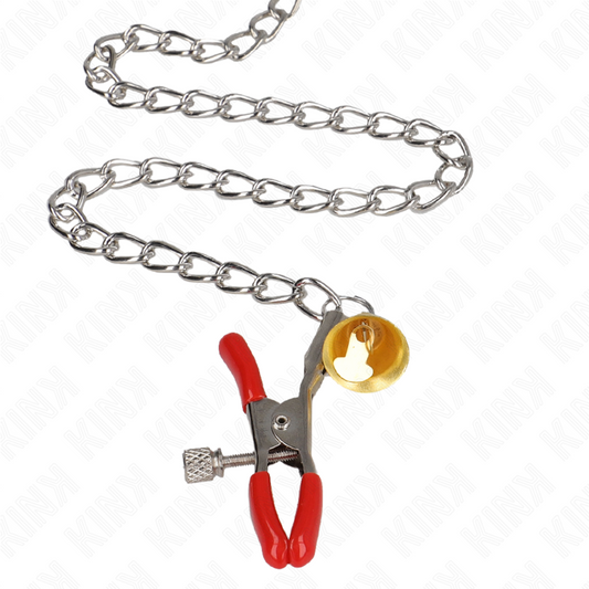 KINK - BELL PINZAS PARA PEZONES Y CLÍTORIS DE 3 VÍAS ROJAS CON CADENA 30 CM