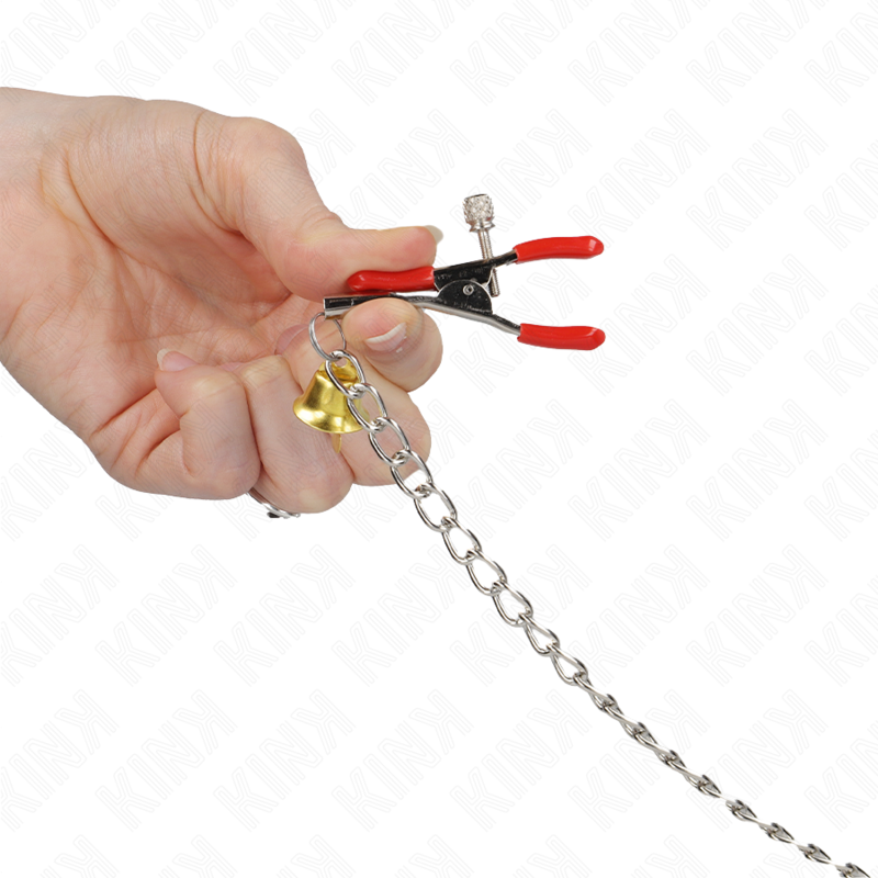 KINK - BELL 3-WAY NIPPLE AND CLITORIS CLAMPS RED WITH CHAIN 30 CM