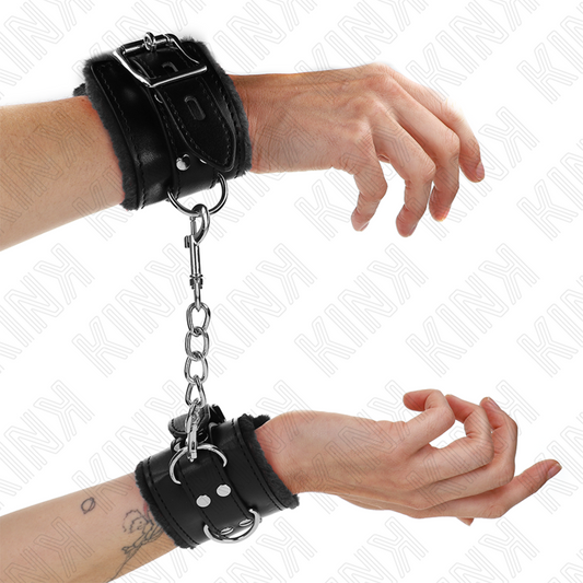 KINK - PUÑOS DE MUÑECA CON FORRO DE PIEL NEGRO Y CINTURÓN NEGRO AJUSTABLE 17-29 CM X 6 CM