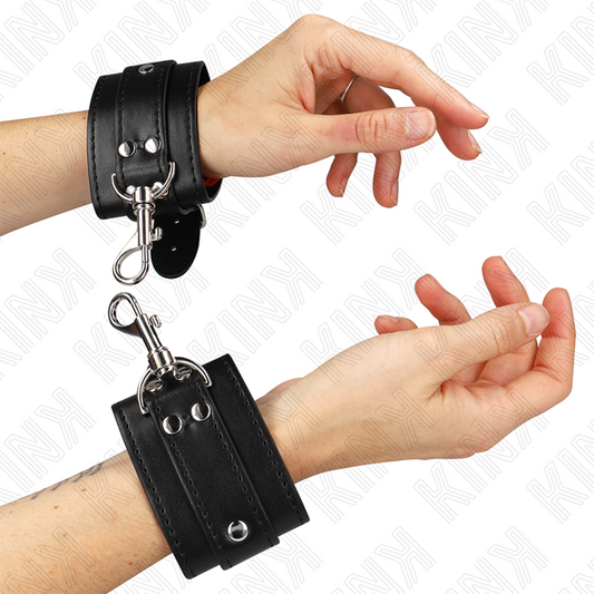 KINK - PUÑOS DE MUÑECA CON CIERRE PARA MAZMORRA, NEGROS, AJUSTABLES, 21-28 CM X 5,5 CM