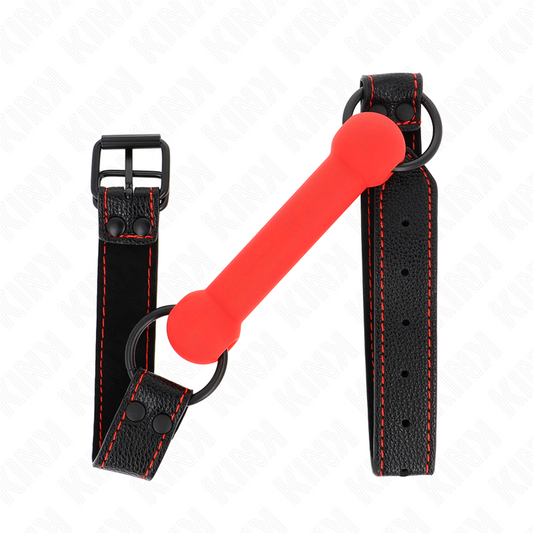 KINK - BONE GAG WITH RED LEATHERETTE STRAP ADJUSTABLE 41-57 CM