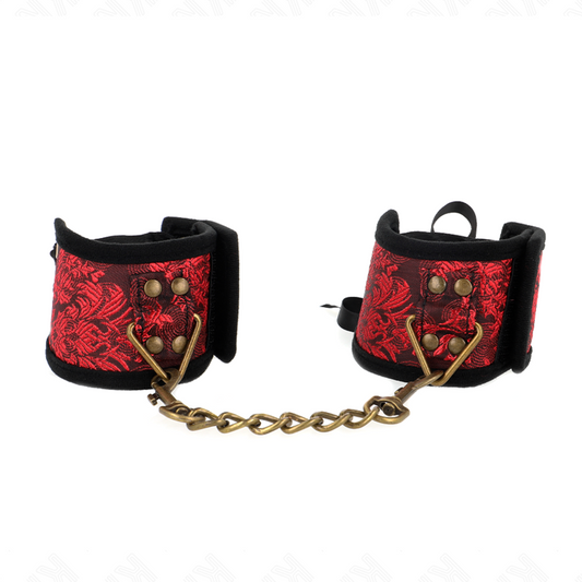 KINK - PUÑOS DE MUÑECA SCANDAL CON DETALLES DE ENCAJE ROJO-NEGRO 24,5 CM X 6,5 CM