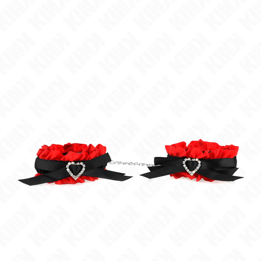 KINK - PUÑETAS DE ENCAJE ELÁSTICO CON DETALLES DE CORAZÓN ROJO, AJUSTABLES 22-35 CM